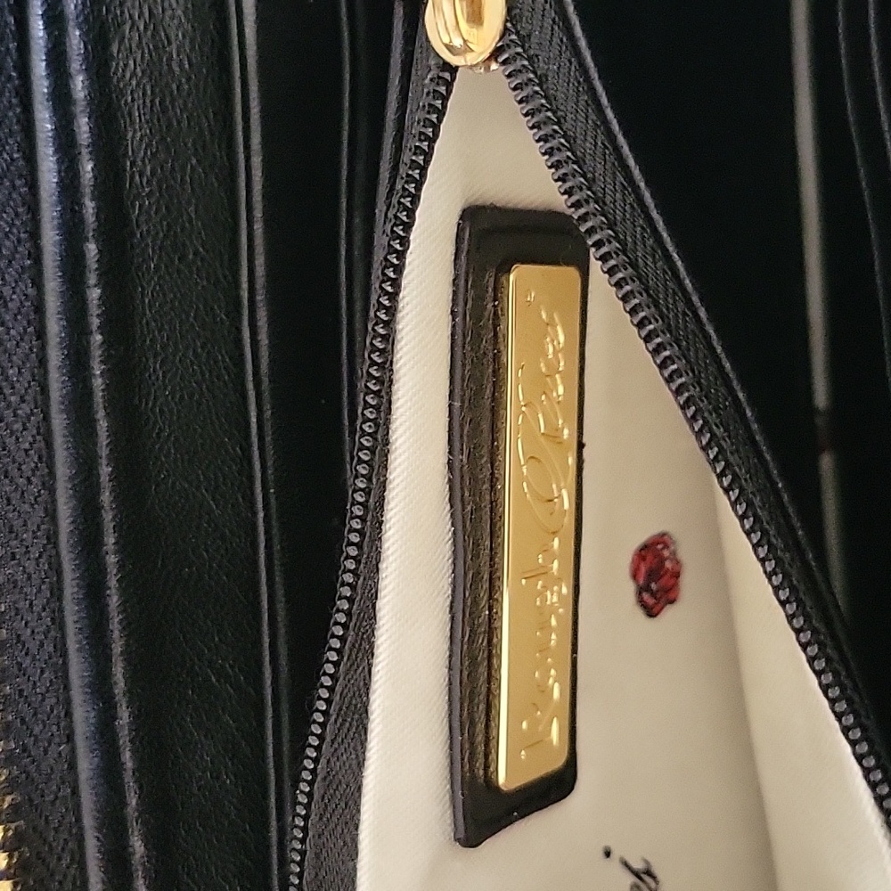 NWT ROUGH ROSES BLACK LEATHER GOLD LOCK WALLET - Picture 8 of 13